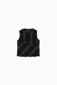 cut jacquard check blouse