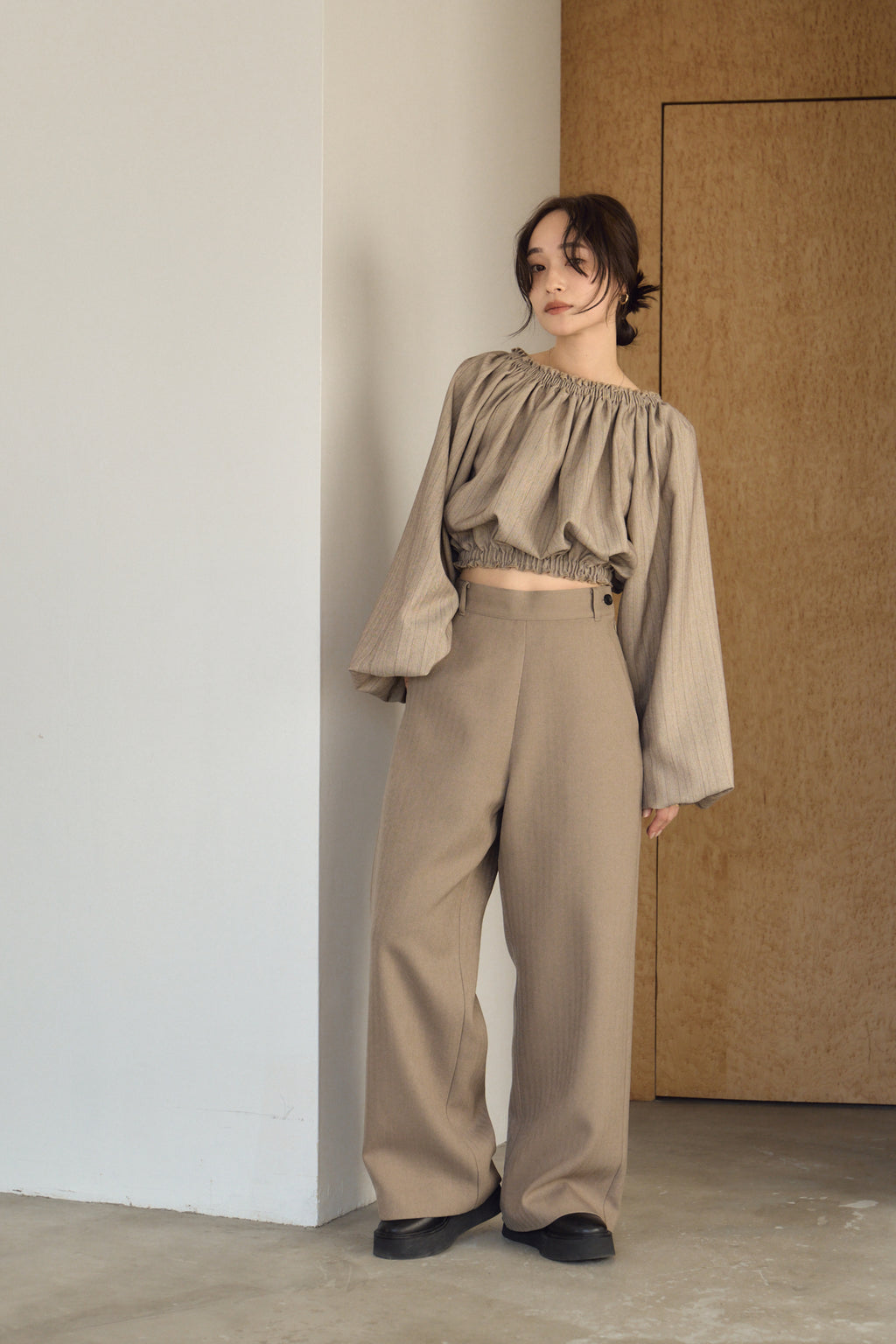 HERRINGBONE WIDE PANTS