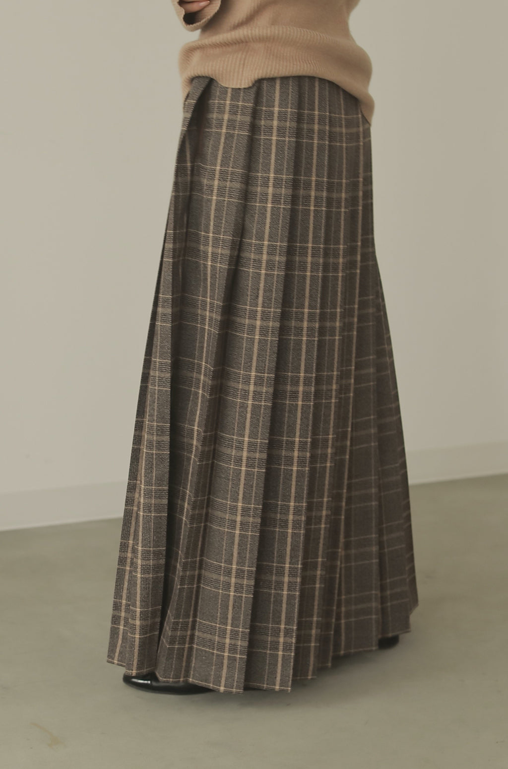 CHECK PLEATS VOLUME SKIRT